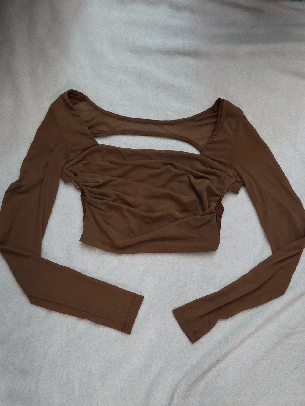 Princess Polly Brown Long-Sleeve Cutout Crop Top Size 4
